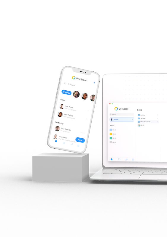 OneSpace auf iPhone und MacBook — dieselben Dateien, Peer-to-Peer synchronisiert